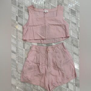 Pink Linen Crop Top and Shorts Set